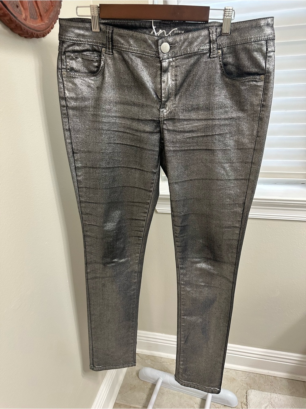 Metallic Charcoal Skinny Jeans - Women's Shimmery Stretch Jean, Inc Denim, 12